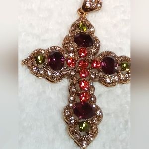 Stunning Multicolored Gold and Rhinstone Cross